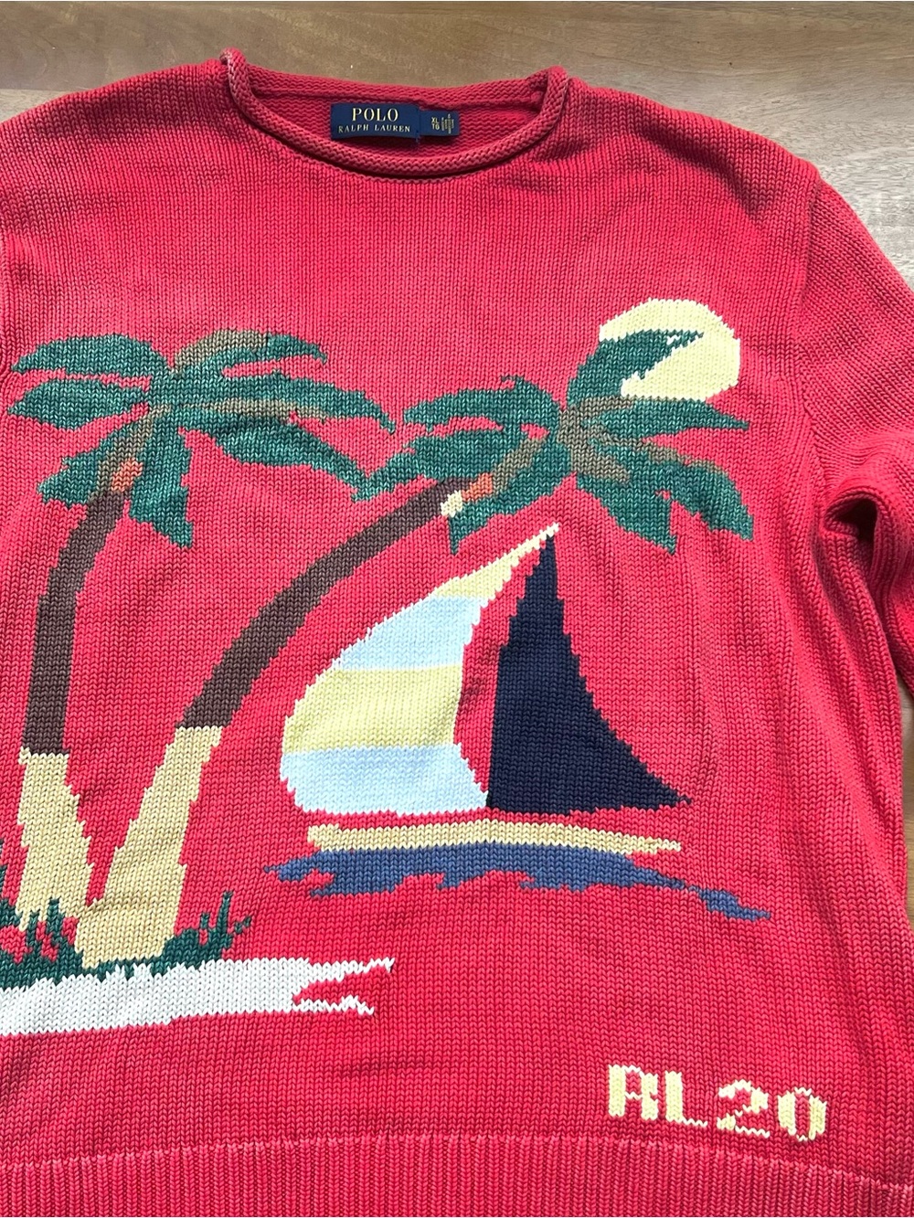 Polo Ralph Lauren RL20 Nautical Palm Tree Sweater Red XL Limited Edition